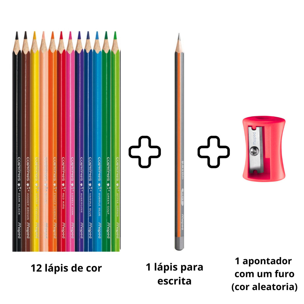 Kit 12 Lápis de Cor +1 Lapis de Escrever +1 Apontador ColorPeps Star-MAPED