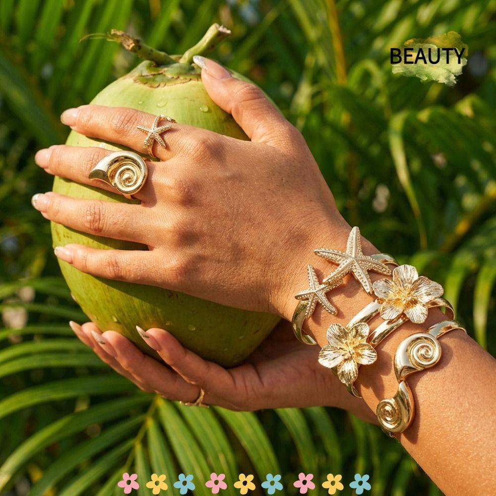 BEAUTYHOMEBR Joias De Praia , Conjunto De 6 Peças De Pulseira Ajustável Aberta , Vintage De Metal Dourado