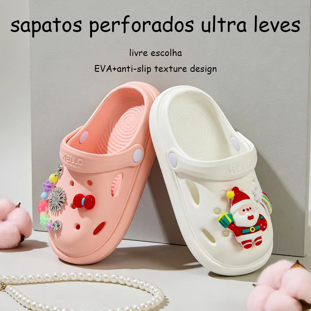 Babuche Sandália Infantil Feminina Menina Leve Confortável Macio Antiderrapante Decoração Removível Rotina Escolar Diári