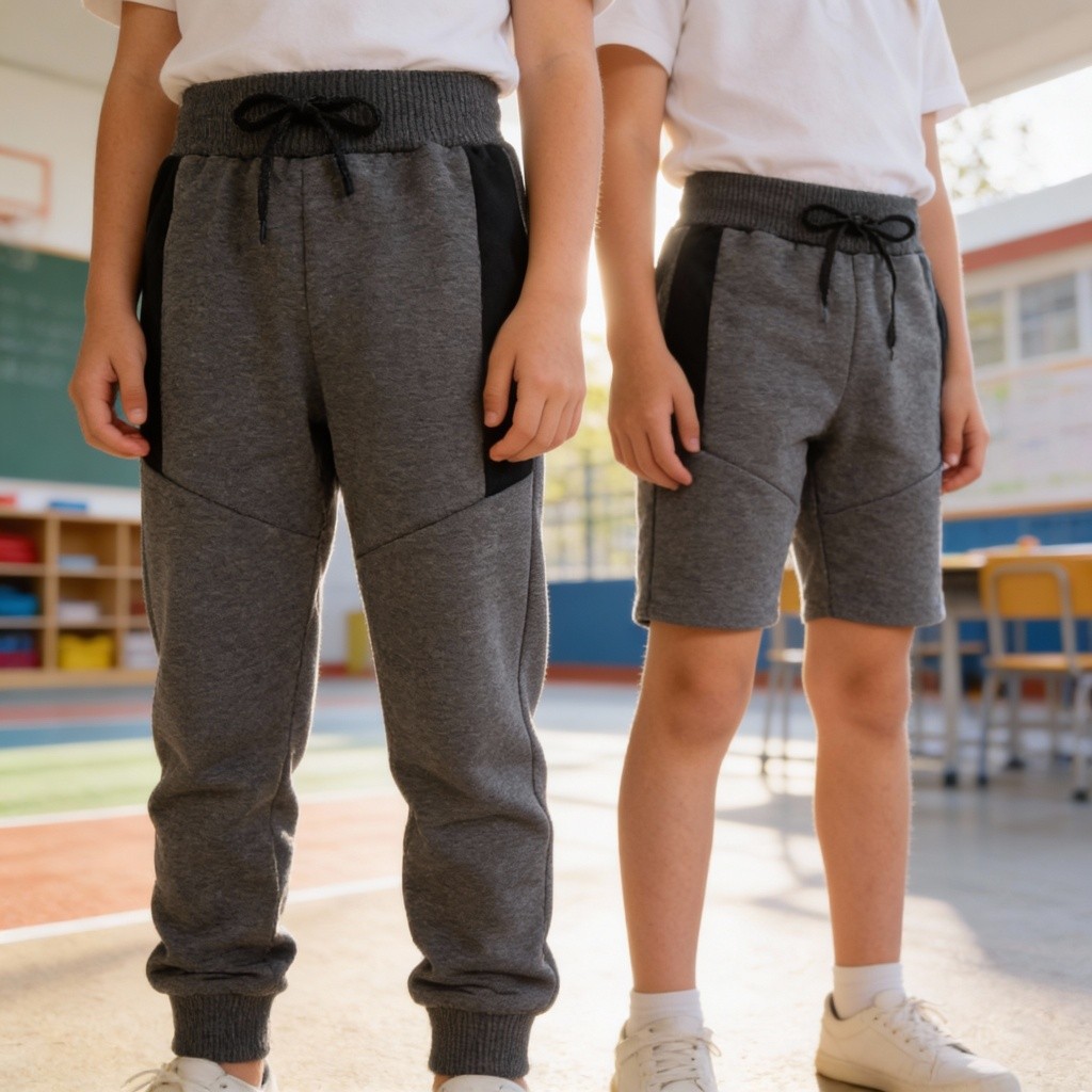 Kit com Calça + Bermuda Moletom Moletinho Infantil Uniforme Escola Cadarço e Elástico Dia a Dia