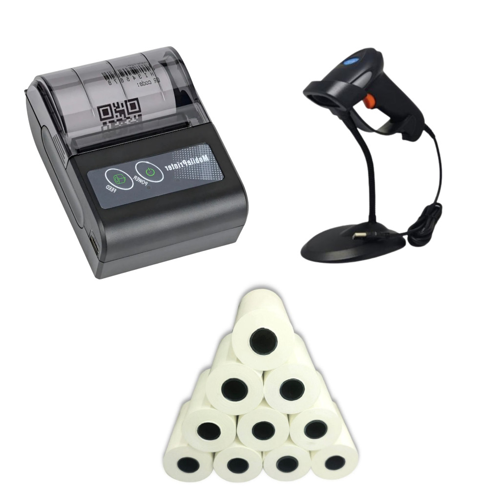 Impressora Térmica 58mm Cupom Não Fiscal + Leitor de Código de Barras + 10 Bobinas em Oferta na Shopee