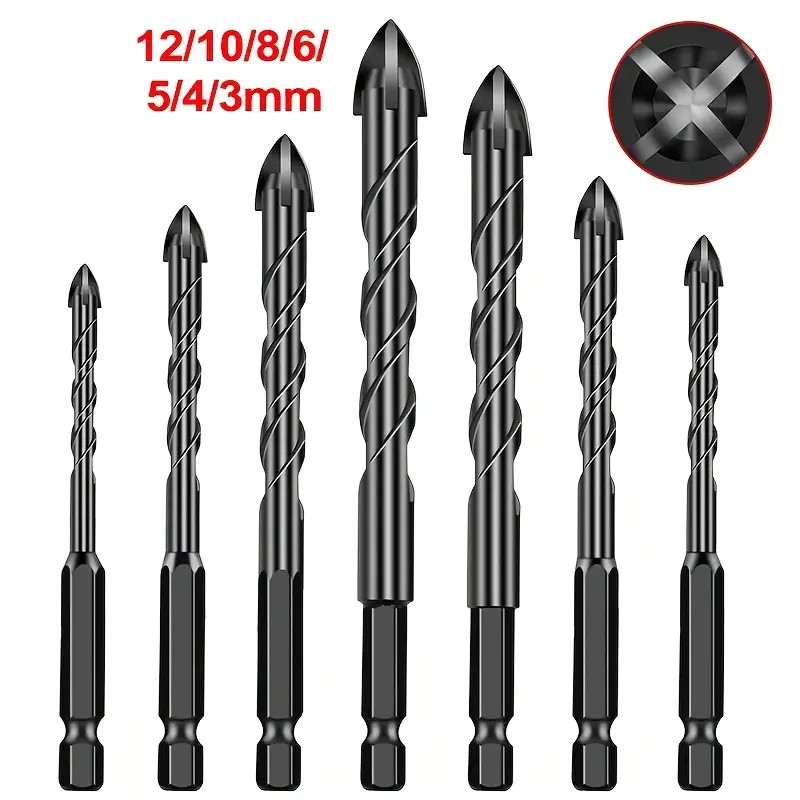 Kit 7 Brocas de carboneto Triangular Titânio Profissionais 3-12mm Para Fura Tudo