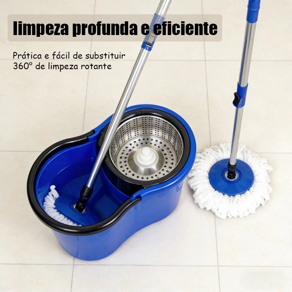 Sistema Mop Giratório 360 Completo com Balde Esfregão Inox 12L e 3 Refis para Uma Limpeza Rápida e Sem Esforço