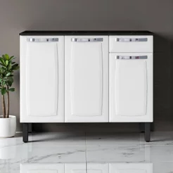 Balcão Cozinha em Aço 3 Portas 1 Gaveta 105cm com Tampo Rose Itatiaia Branco