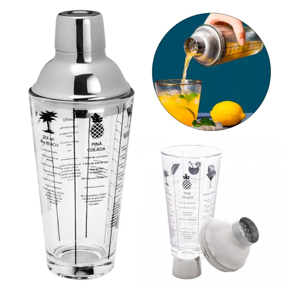 Coqueteleira Profissional De Vidro E Aço Inox 400ml 22cm Transparente em Oferta na Shopee
