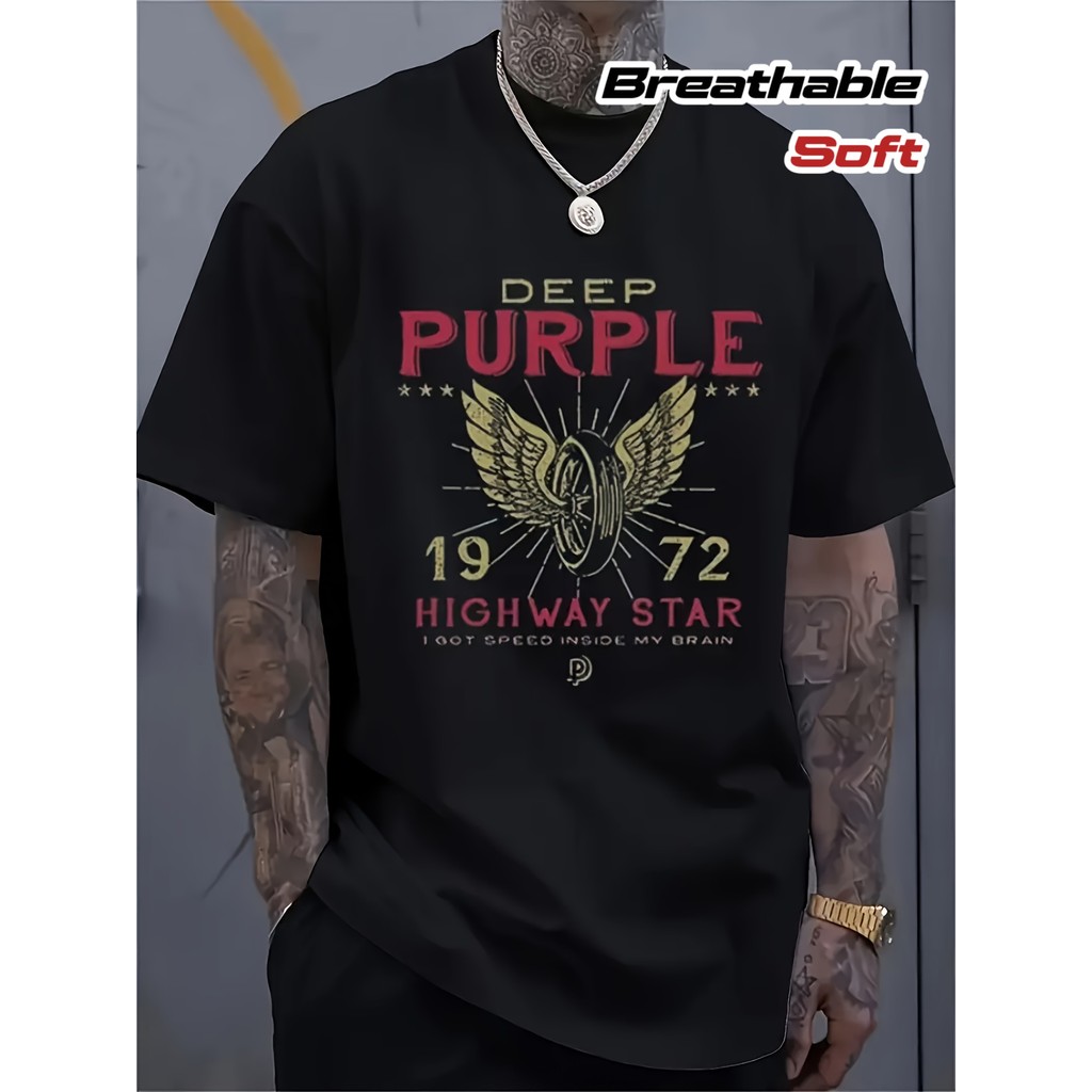 Camiseta Masculina Vintage 70s Deep Purple Logo Highway Star Design Retrô Confortável Estilosa Atemporal Casual