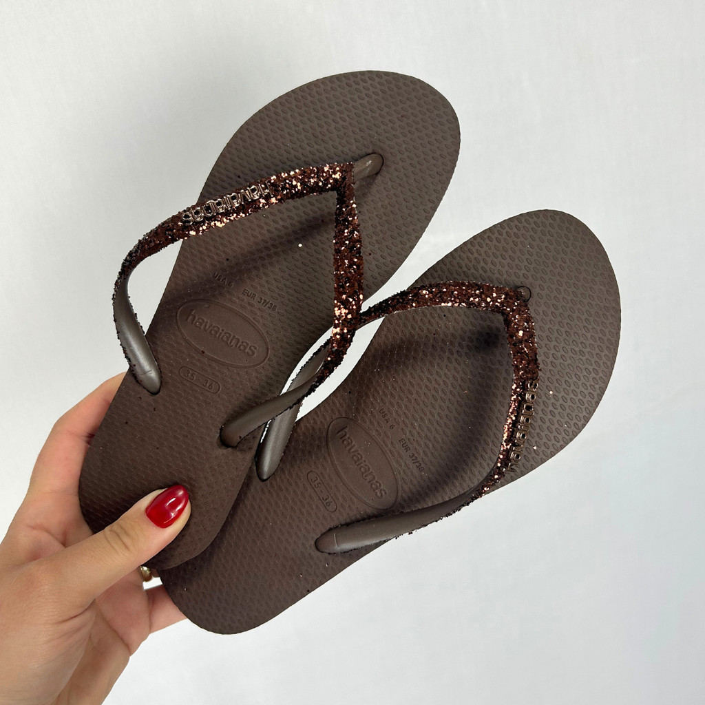 Chinelo Feminino Havaianas Marrom Slim Glitter II Original