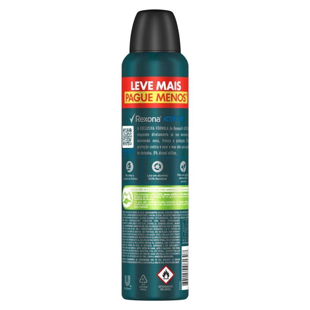 Detalhes do Desodorante Rexona Men Active Dry Aerosol Antitranspirante 72h 250ml Leve Mais Pague Menos
