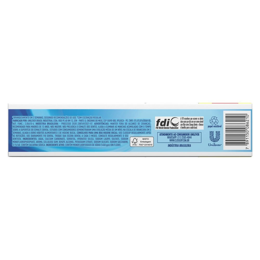 Detalhes do Creme Dental Closeup Dentes + Brancos Menta Refrescante 130g