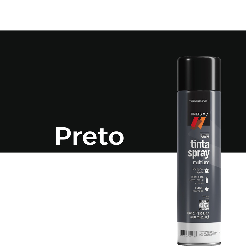 Spray Preto Brilhante 400Ml Uso Geral Tintas MC