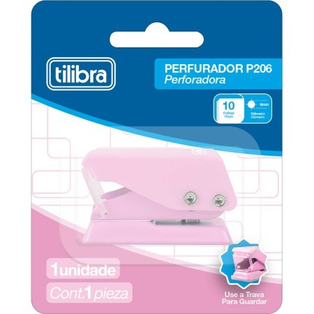 Perfurador Tilibra de 1 Furo P206 Rosa Claro Tom Pastel