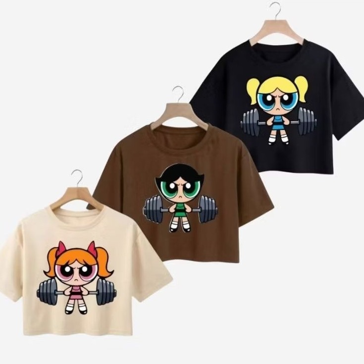 Kit 3 Cropped Feminino Estampado Super Poderosas Algodão Academia Casual