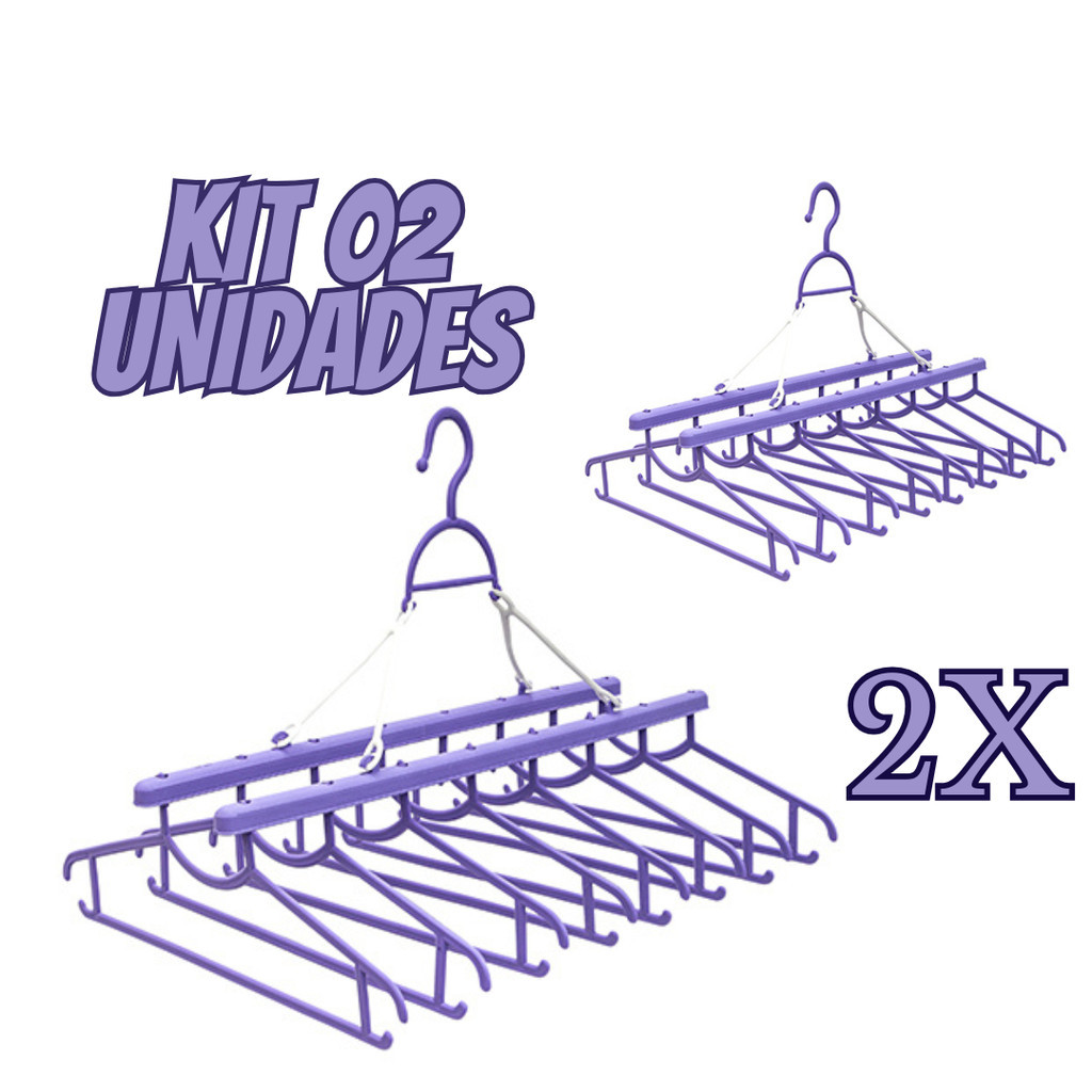 KIT C/02 Varal com Cabides,8 Cabides por Unidade, Espaço Extra e Roupas Sem Amassados, Prático e Funcional