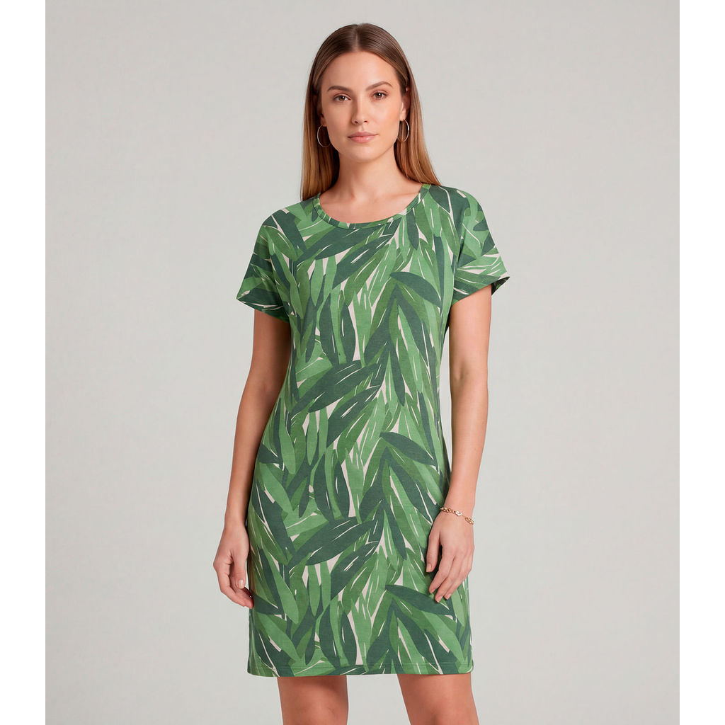 Vestido Básico Com Gola Redonda Infinita Cor Verde em Oferta na Shopee