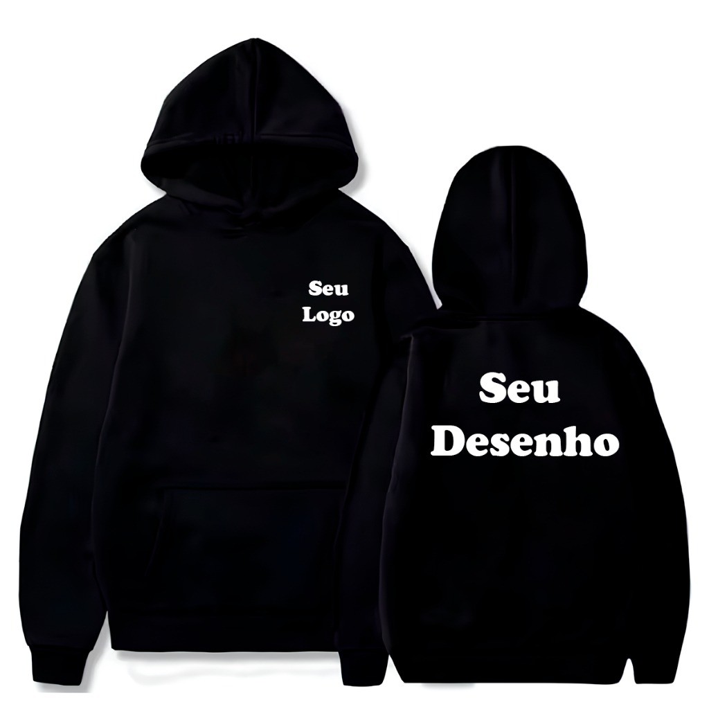 Moletom Personalizavel do seu Jeito Casual Canguru Capuz Unissex Flanelado Estilo Look Estampado Algodão Inverno