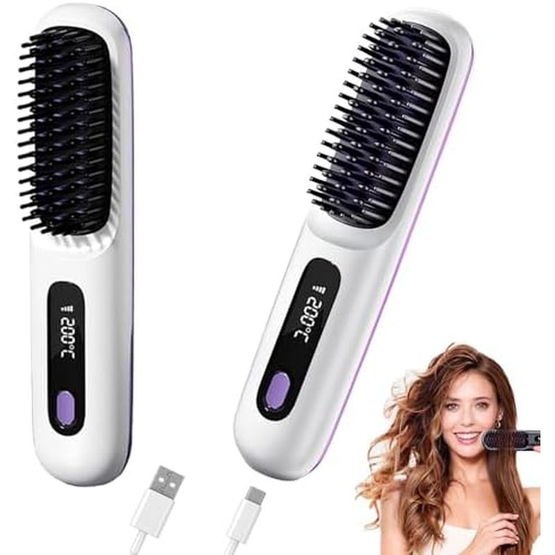 Alisador De Cabelo Go Brush Pro – Pente Sem Fio Com Íon Negativo , Aquecimento Rápido De 4000mAh & amp ; Design De Viage