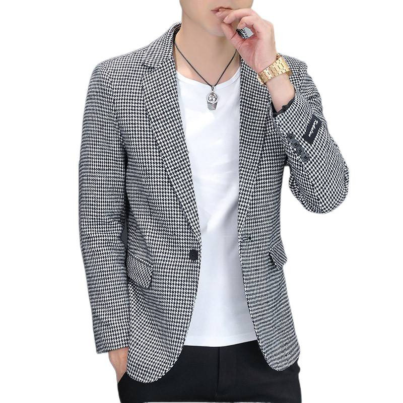 Masculino novo estilo Houndstooth verificado terno superior jaqueta Casual