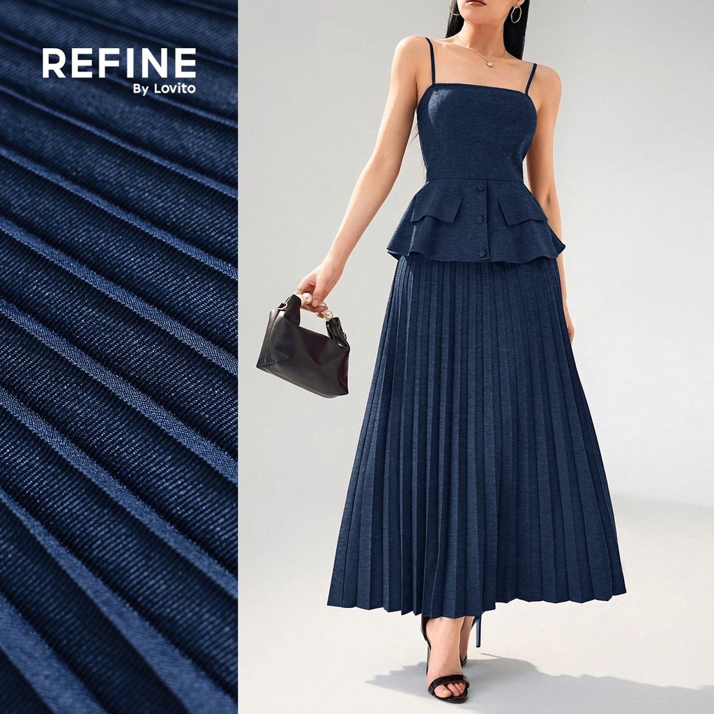 (Refine by Lovito) Blusas ou Calças Elegantes com Pregas Botões para a primavera/verão LR18L053