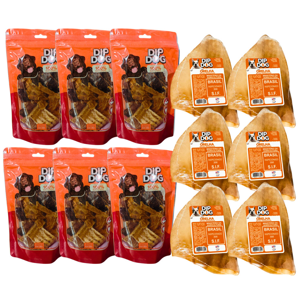 Kit Pet Natural Para Cães Orelha Bovina Casco Osso Frango Mastigável Premium