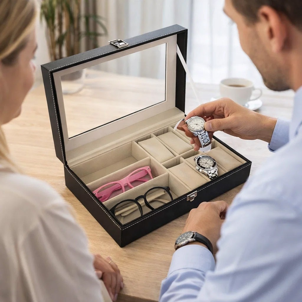 Caixa Expositora Relógios Joias Acrílico Transparente Compartimentos Organizador Oferta