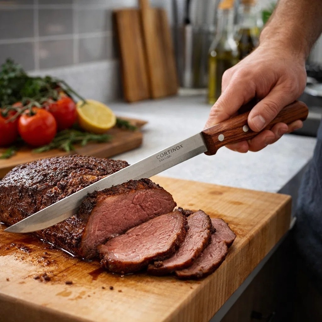 Faca Cortador Carne Descascador Cabo Madeira Talheres Churrasco Afiada Desossar oferta Oferta