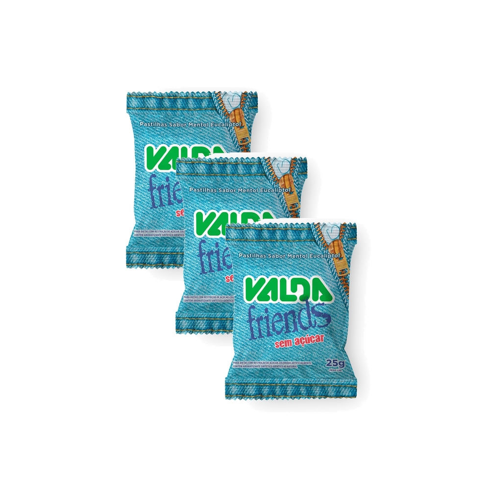 Kit 3 Pastilha Valda Friends sem Açúcar 25g em Oferta na Shopee