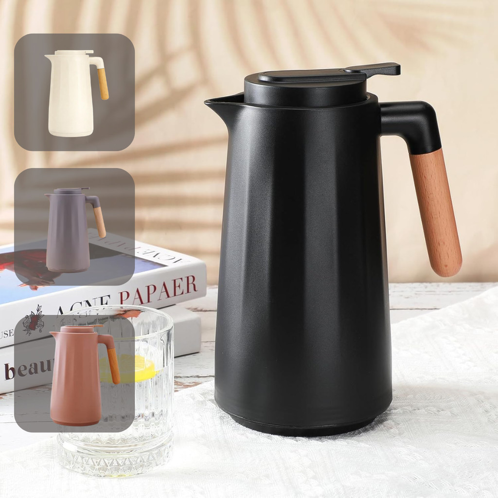 Garrafa Térmica  Nódica  1 Litro Sotto Para Chá Café Design Moderno Cabo Madeira