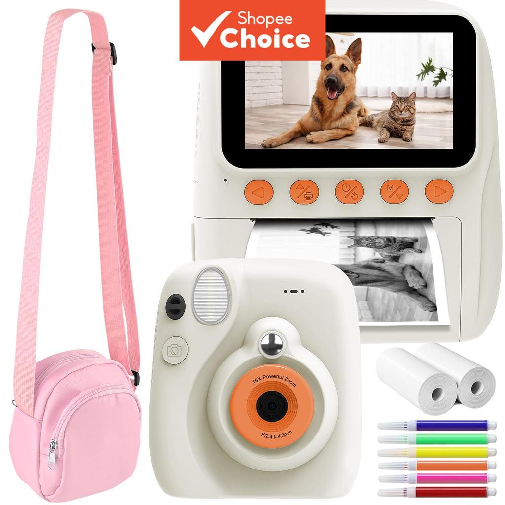 Câmera De Impressão Instantânea 1080P HD Digital Com 2 Rolos De Papel Para Meninos E Meninas , Acessório Durável Criança