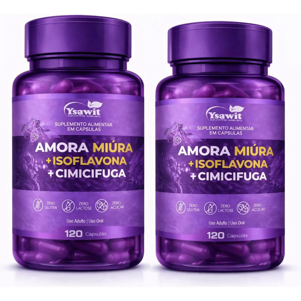 2 Potes Amora Miura + Isoflavona +cimifuga 240 Capsulas Amora Com Isoflavona C/ Cimifuga Combo Premium Sem Sabor 100%