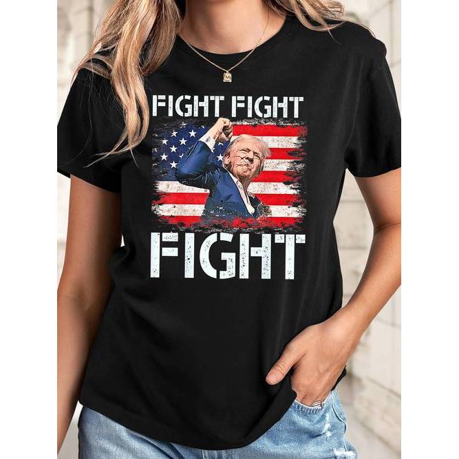 Camiseta Feminina Trump Shooting Event Estampada Casual Confortável Estilosa Moderna Moda Feminina