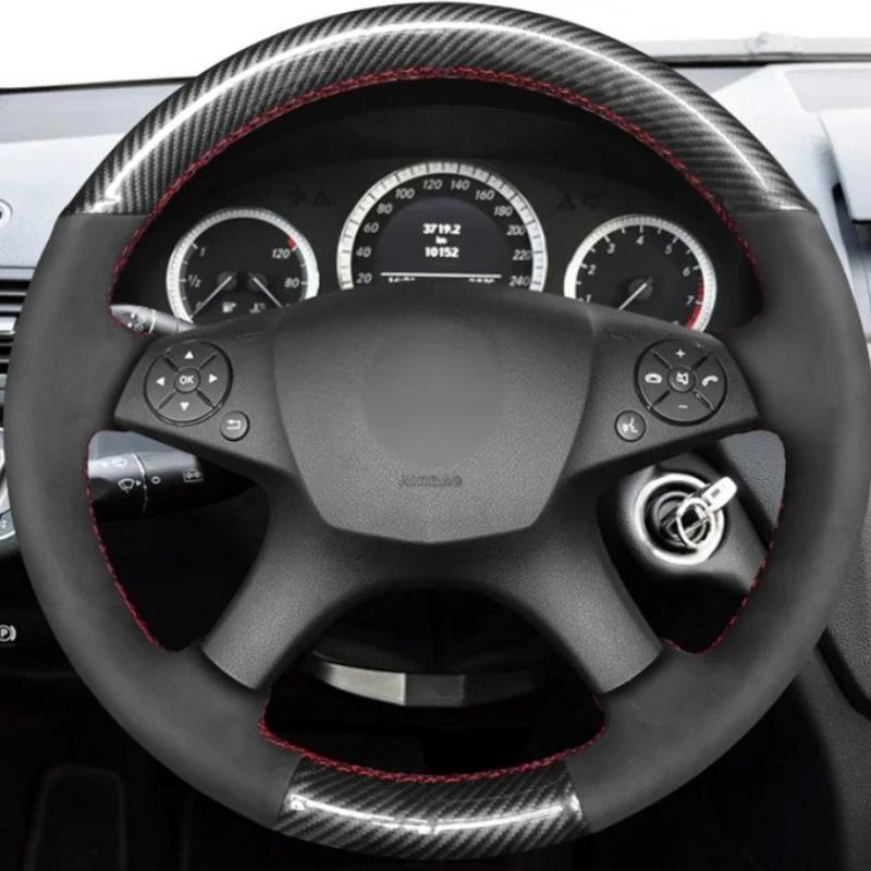 Para Mercedes Benz W204 C-Class 2007-2010 C280 C230 C180 C260 C200 C300 Costurado À Mão Preto Antiderrapante Capa De Vol