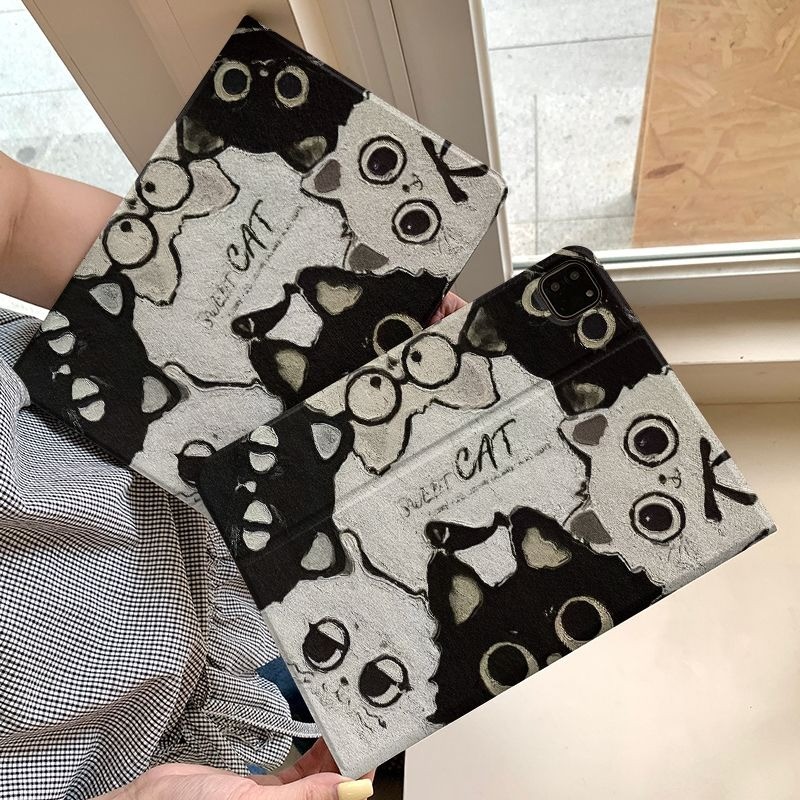 Capa Capinha Gato fofo para Tablet Samsung Galaxy Tab S6 Lite  A9PLUS S9 S10 FE PLUS+ CASE Slot para Caneta