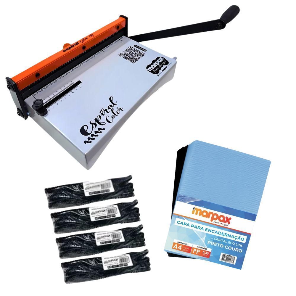 Kit Encadernadora Espiral Color Laranja + Capas e Espirais