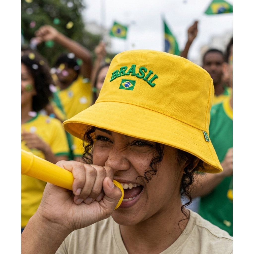 Chapéu Bucket Hat Brasil Premium Bordado - Estilo Brasilcore Tendência Copa e Lazer Unissex
