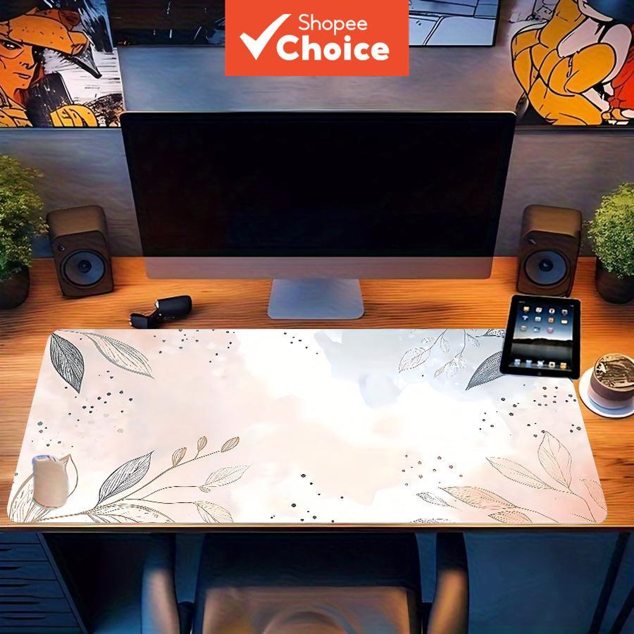  Tapete de Rato Grande com Arte Botânica Elegante, Tapete de Mesa Gamer Antiderrapante