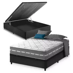 Cama Box Baú Casal Preto + Colchão Molas Ensacadas Zidi Miami 138x188x64cm