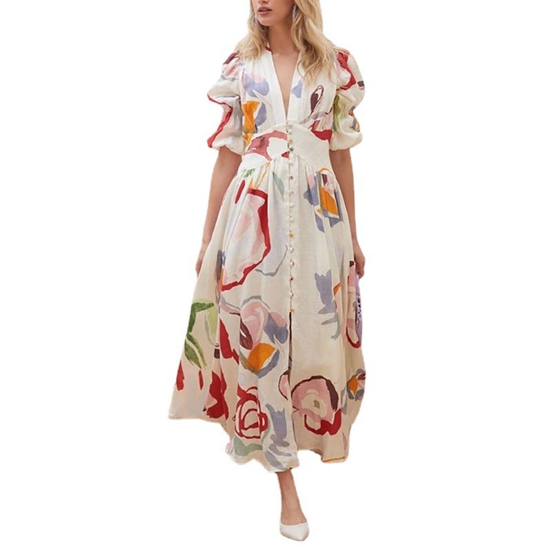 Vestido De Praia Feminino Slim-Fit Com Estampa De Chiffon Vestidos vestido feminino