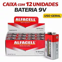Bateria 9V Caixa com 12 Unidades Alfacell Alta Qualidade Uso Geral Controle Brinquedos