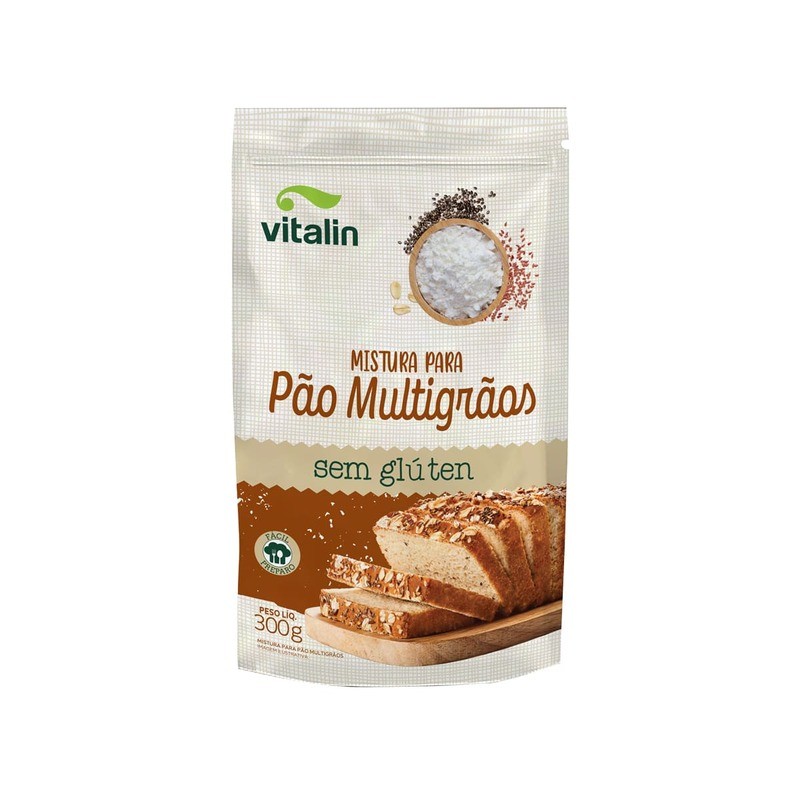 Mistura Integral para Pão Multigrãos sem glúten 300g - Vitalin