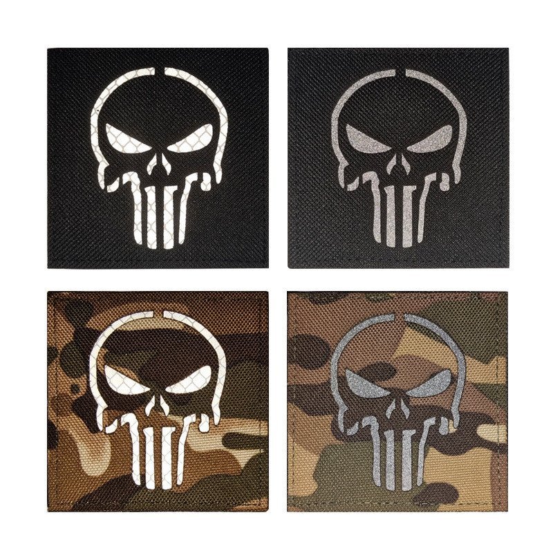 Patch Refletivo de Velcro com Gravação a Laser IR, Emblema Luminoso da Caveira do Punisher, Patch de Nylon com Sensor In