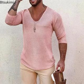 2026 Suéteres Masculinos Casuais De Manga Comprida , Estilo Fino , Roupas Masculinas De Primavera E Outono , Gola V Sóli