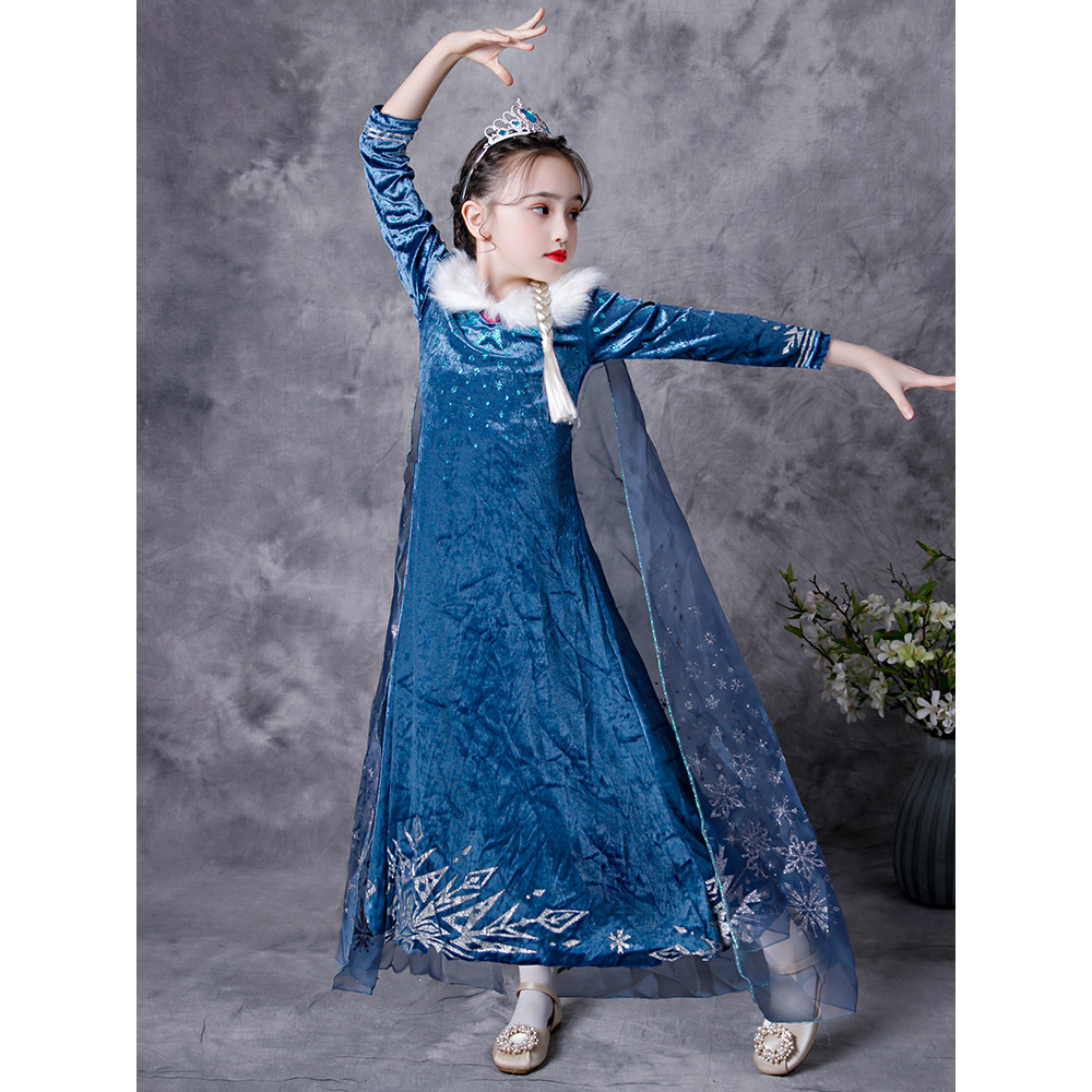 Meninas de manga comprida primavera outono inverno vestido Disney congelado elsa vestido de princesa moda elsa vestido d