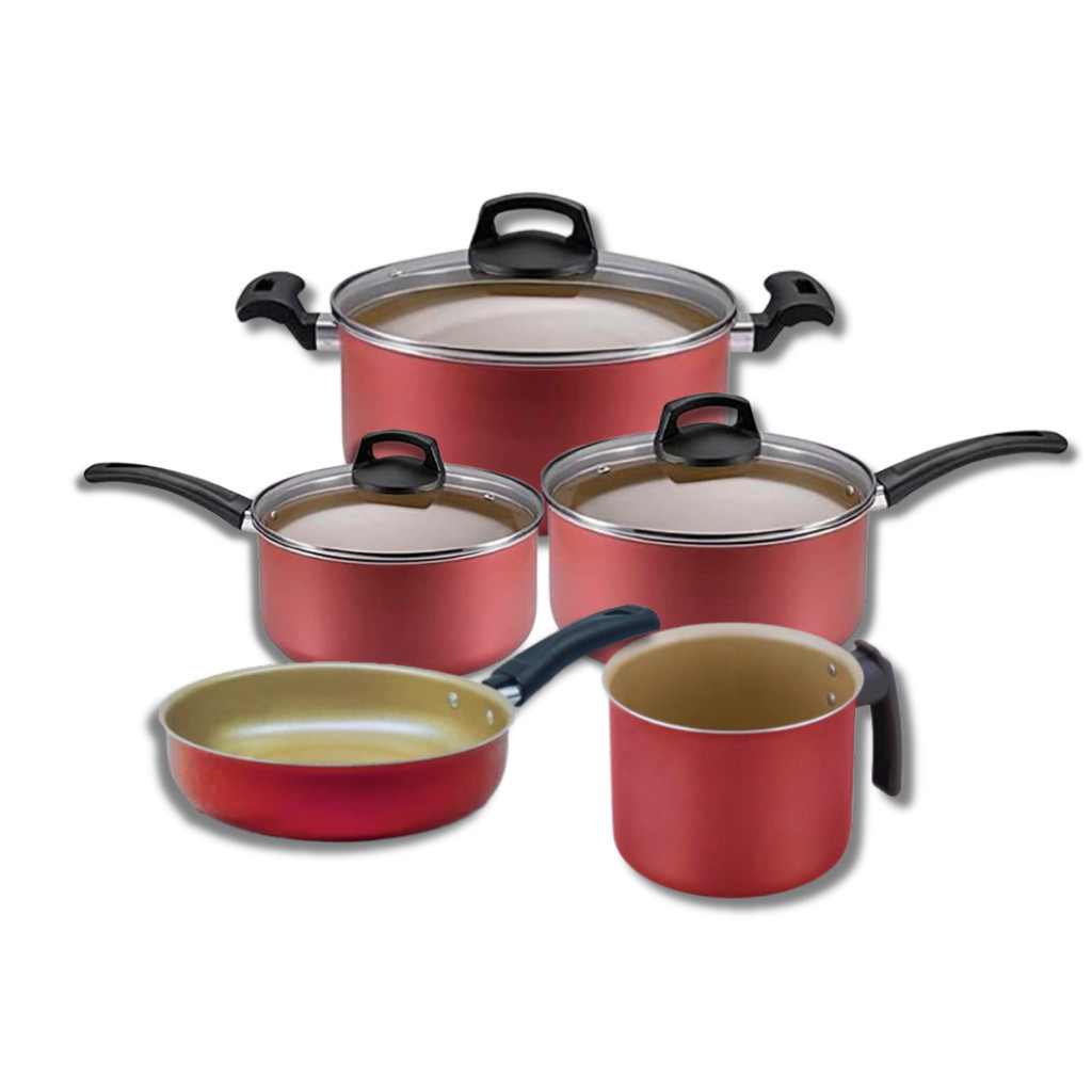 Conjunto de Panelas Antiaderente 5 Peças – Caçarola, Panelas, Frigideira, Fervedor | Conjunto Completo