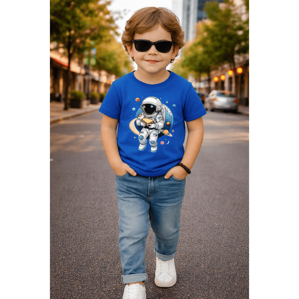 Camiseta Infantil Astronauta 100% Algodão Premium Menino Menina Confortável Estampa Moderna Várias Cores
