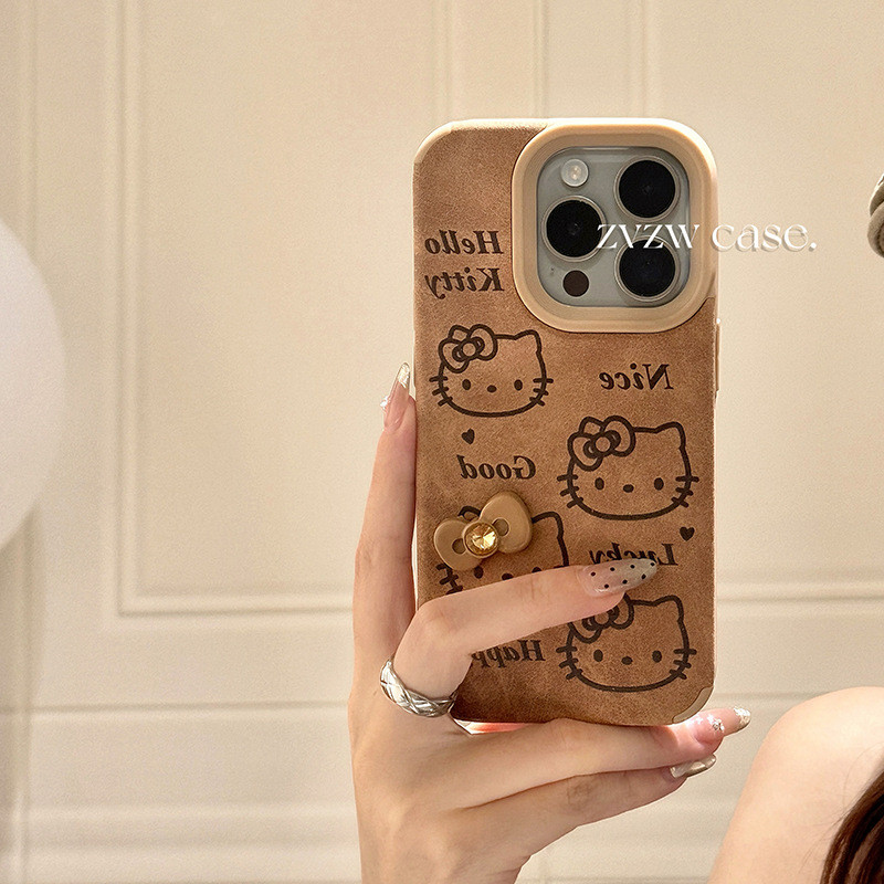 Outono inverno Merad marrom arco kitty adequado para Apple 16promax caso de telefone iphone17 couro 14