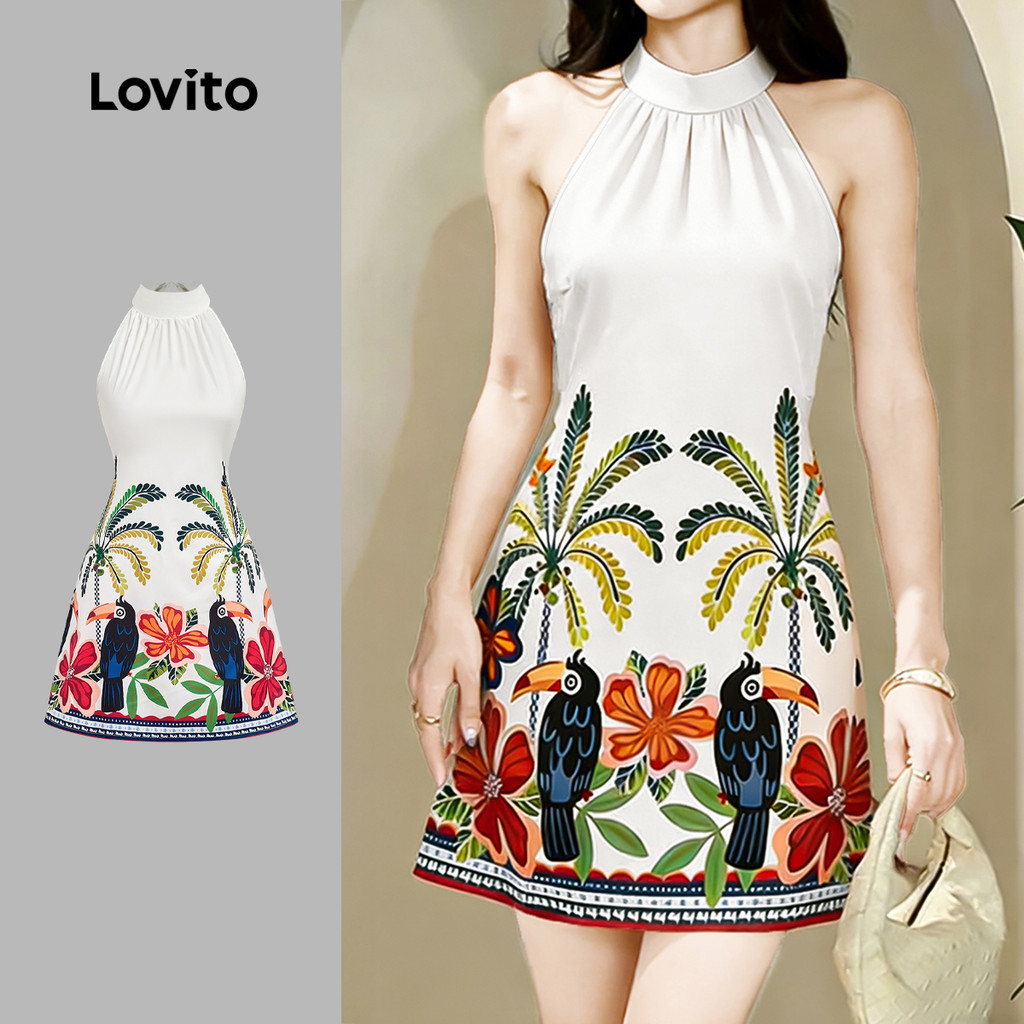 Lovito Vestido Boho com Laço Estilo Resort Vestido Primavera/verão para mulheres