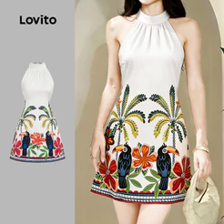 Lovito Vestido Boho com Laço Estilo Resort Vestido Primavera/verão para mulheres L183AD194
