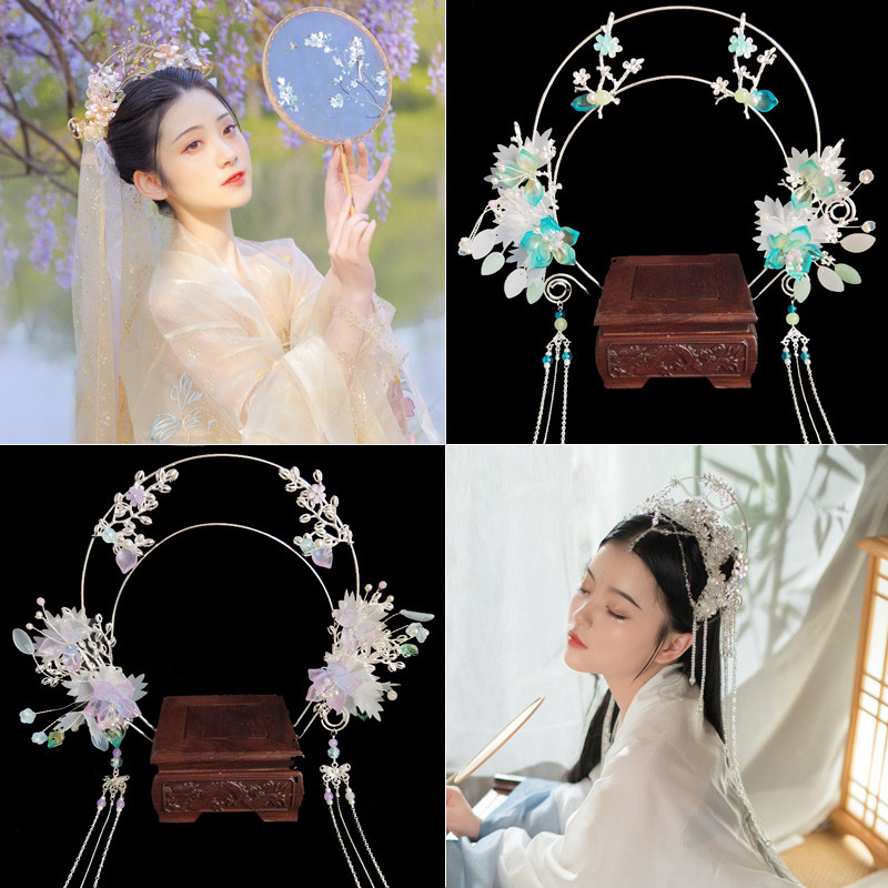 Su Yun Temperamento Antigo Cocar Cabeça Coroa Conjunto Completo Anel Virgem Tiara Borla Tiara Acessórios de Cabelo Requi