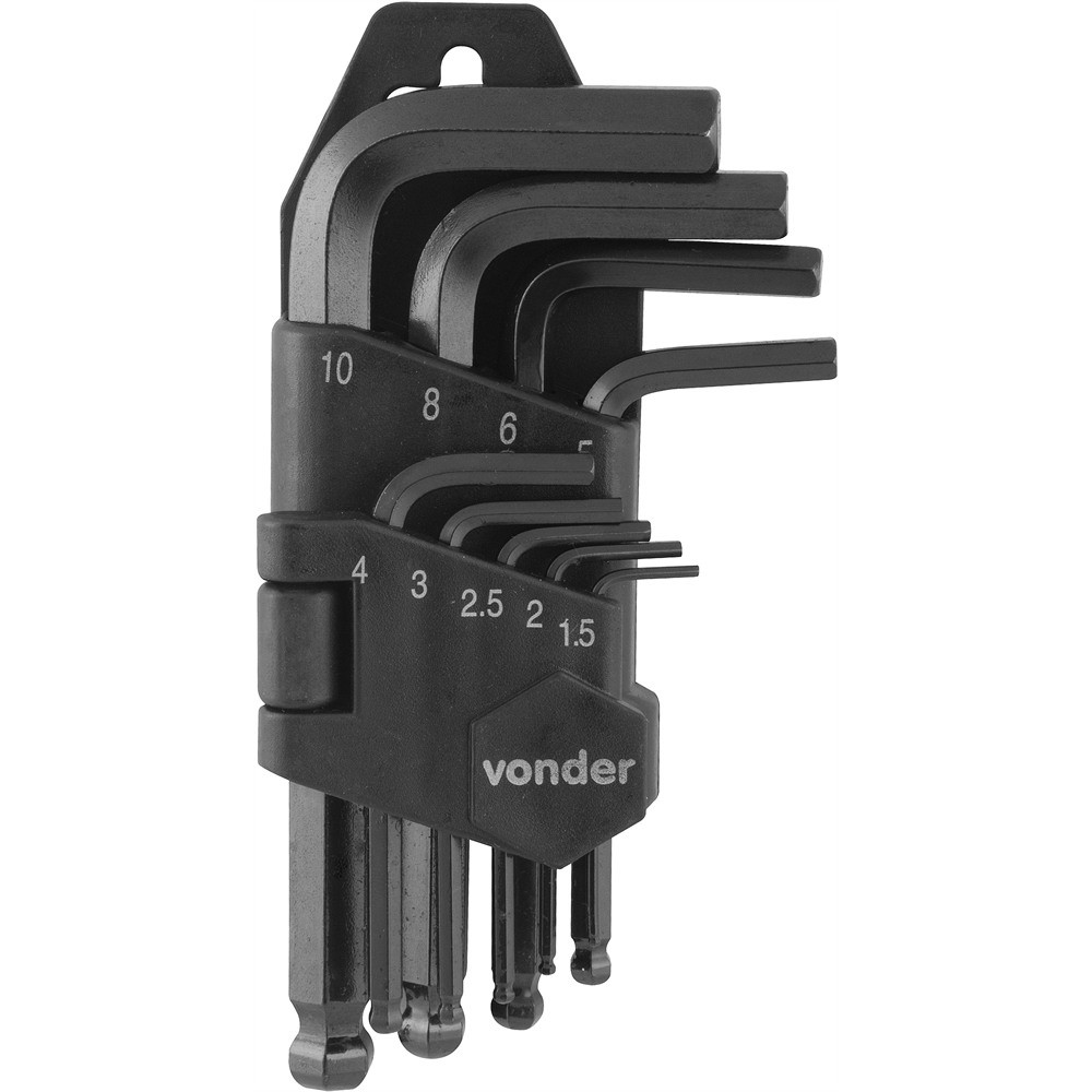Chave Allen JG 1,5 a 10 mm 9 Peças Abaulada CRV 1 Peça Vonder