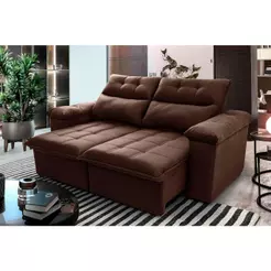 Sofá Retrátil/Reclinável Verona 1,80m Suede Velut Marrom c/ Molas no Assento - King House